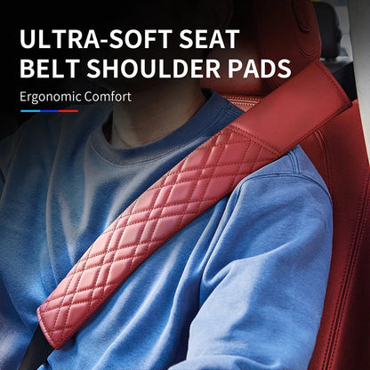 Car Seat Belt Pads Universal Nappa Leather Car Seat Shoulder Strap Pad Cushion Cover Car Belt Protector Safety Belt Cover
