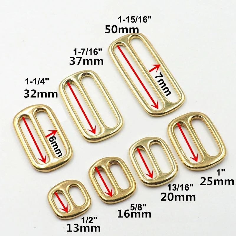 6Pcs Solid Brass Tri-glide Buckle Full Slider 3 Bar Adjuster Buckle Square Ring for Leathercraft Bag Shoulder Strap Belt Webbing
