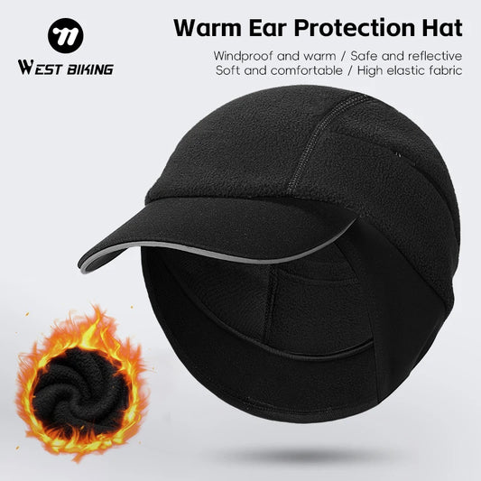WEST BIKING Winter Cycling Cap With Brim Windproof Warm Sports Cap High Elastic Fleece Hiking Running Hat Cycling Equipment