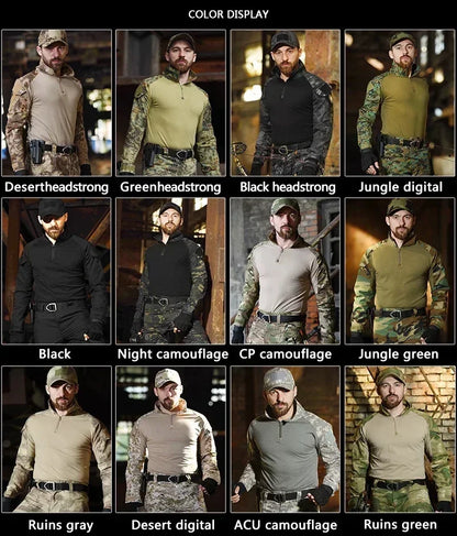 Camouflage Tactical Uniform Hunting Shirts Pants with Elbow Knee Pads Outdoor Hiking Training Frog Sets Clothing Ghillie Suits