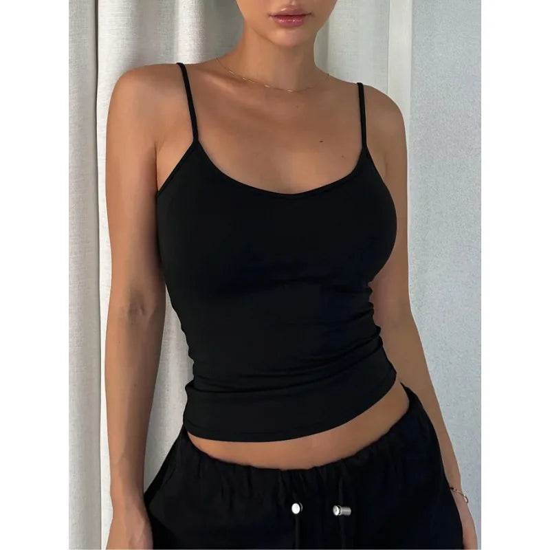 Plus Size 1XL-5XL Women's Fashionable Backless Simple Solid Color Slim Shoulder Strap Casual Tank Top