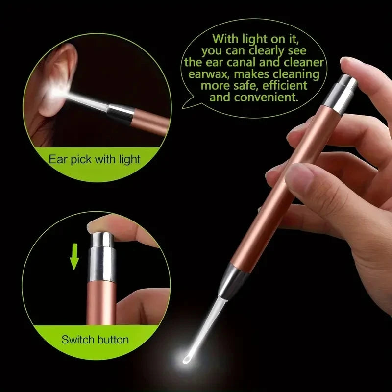 Stainless Steel Luminous Ear Scoop with Light Visual Ear Cleaner Handy Ear Picking Tool
