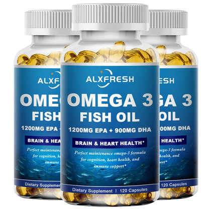 Alxfresh Omega 3 Fish Oil –3600mg High EPA 1300mg DHA 900mg–for Brain , Joint, Bone, Immune System Health Support Supplement