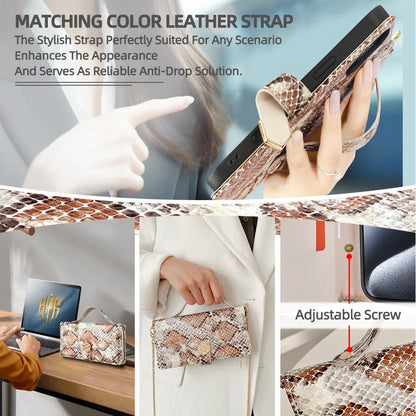 Metal Shoulder Strap Wallet Case for iPhone 17 Pro Max 14 12 11 13 15 16 Pro Max Lady Leather Card Slots Pocket Lanyard Cover