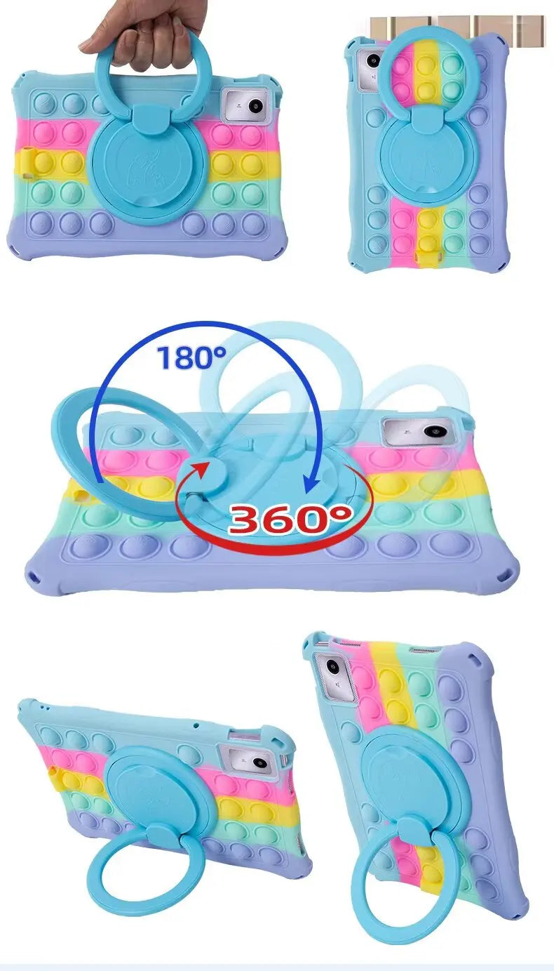 Silicone Case for Lenovo Tab M11 11 inch TB331FC TB330FU Decompression Bubble Rotating Bracket Cover with Shoulder Strap & Pen
