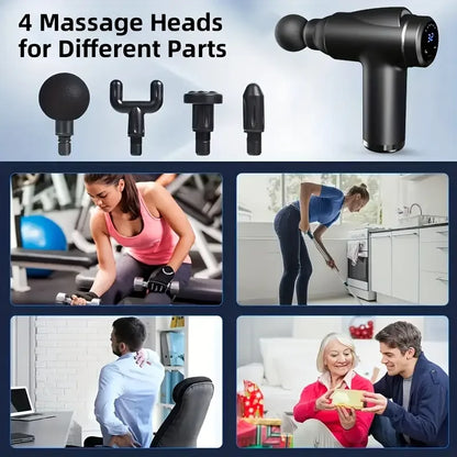 Portable Fascia Gun Vibration Massage Gun with 4 Massage Heads For Body Neck Back Deep Muscle Relaxation Sports Fitness Slimming