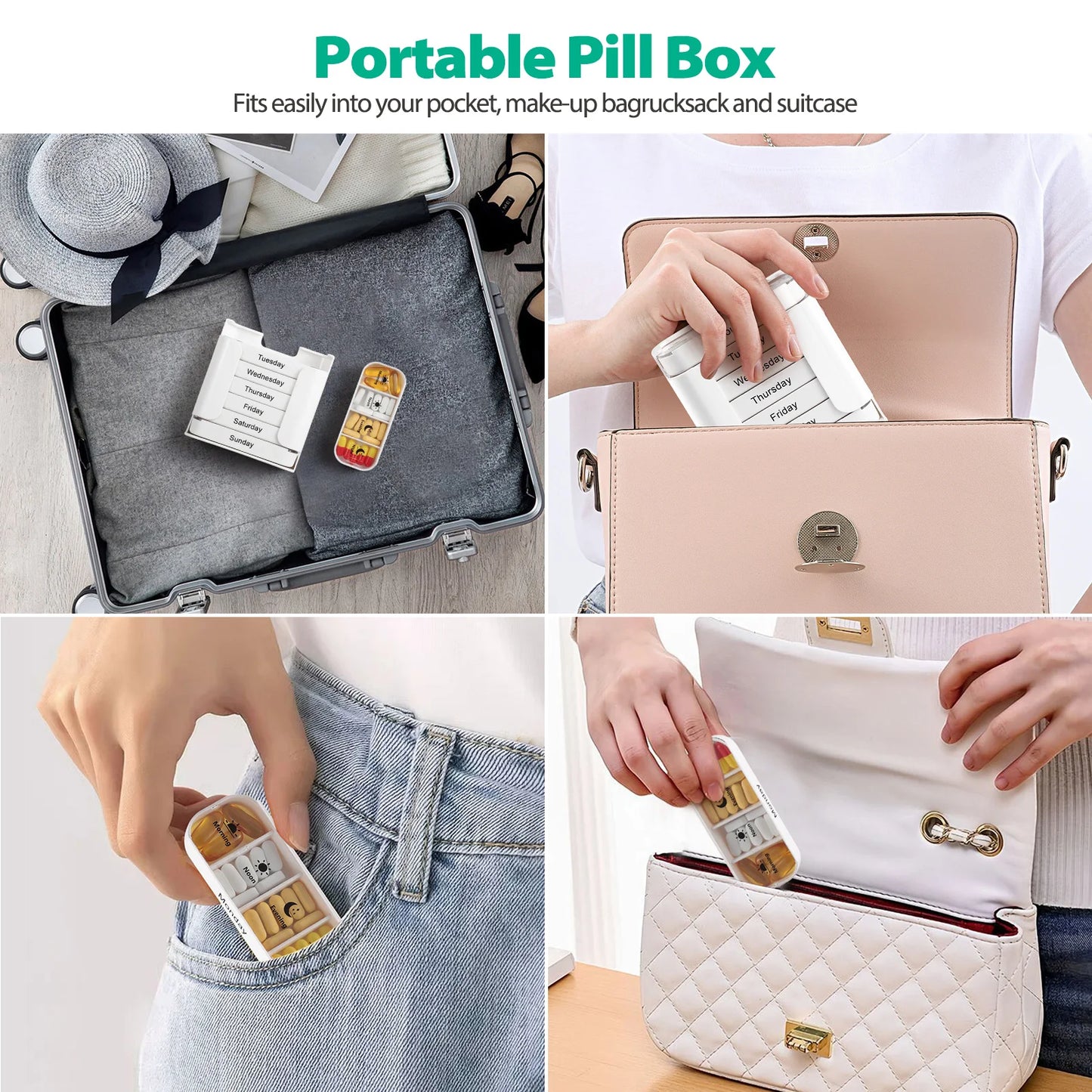 7-Day Medication Organizer, Weekly Pill Organizer, Portable Medicine Box Square, Convenient 28-Grid Drawer Medicine Case