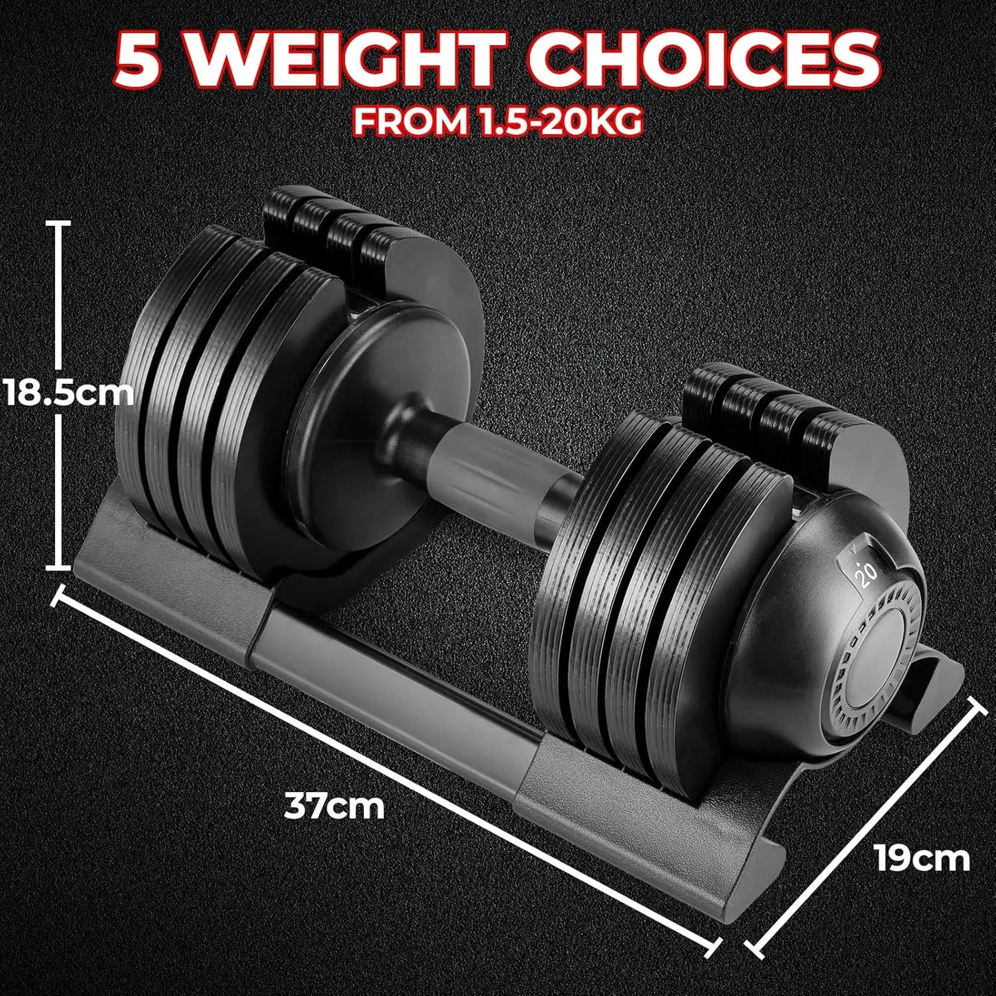 Adjustable Dumbbells 10/20/24 kg with 5 Weight Levels, Dumbbells Set with Weight Plates, Adjustable Dumbbells, Variable Weights