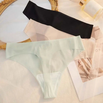 Transparent Women's Summer Ice Silk Panties Traceless Yoga Fitness Ice Silk Seamless Briefs Thong Breathable Low Waist Lady