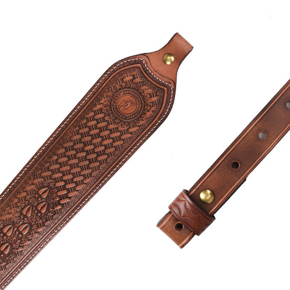 Tourbon Leather Rifle Sling Non-Slip Brown Gun Shoulder Strap Length Adjustable 92cm Shooting Hunting Accessories