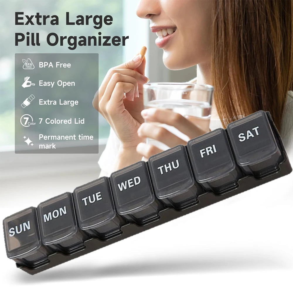 1PCS Small Pill Organizer 7 Day Pill Box 1 Time a Day, Travel Friendly Day Night Vitamin Organizer, Weekly Pill Case Container