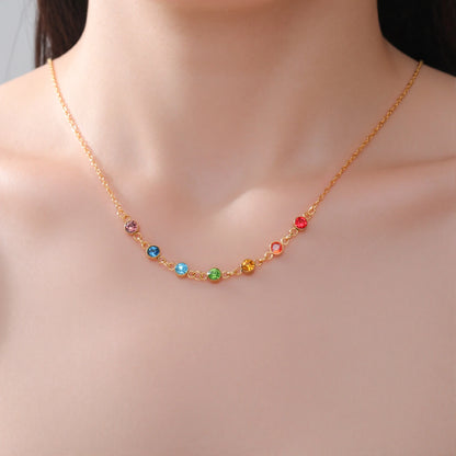 Skyrim Yoga 7 Chakra Rhinestones Pendant Necklaces Women Stainless Steel Gold Color Sweater Chain Meditation Energy Jewelry Gift