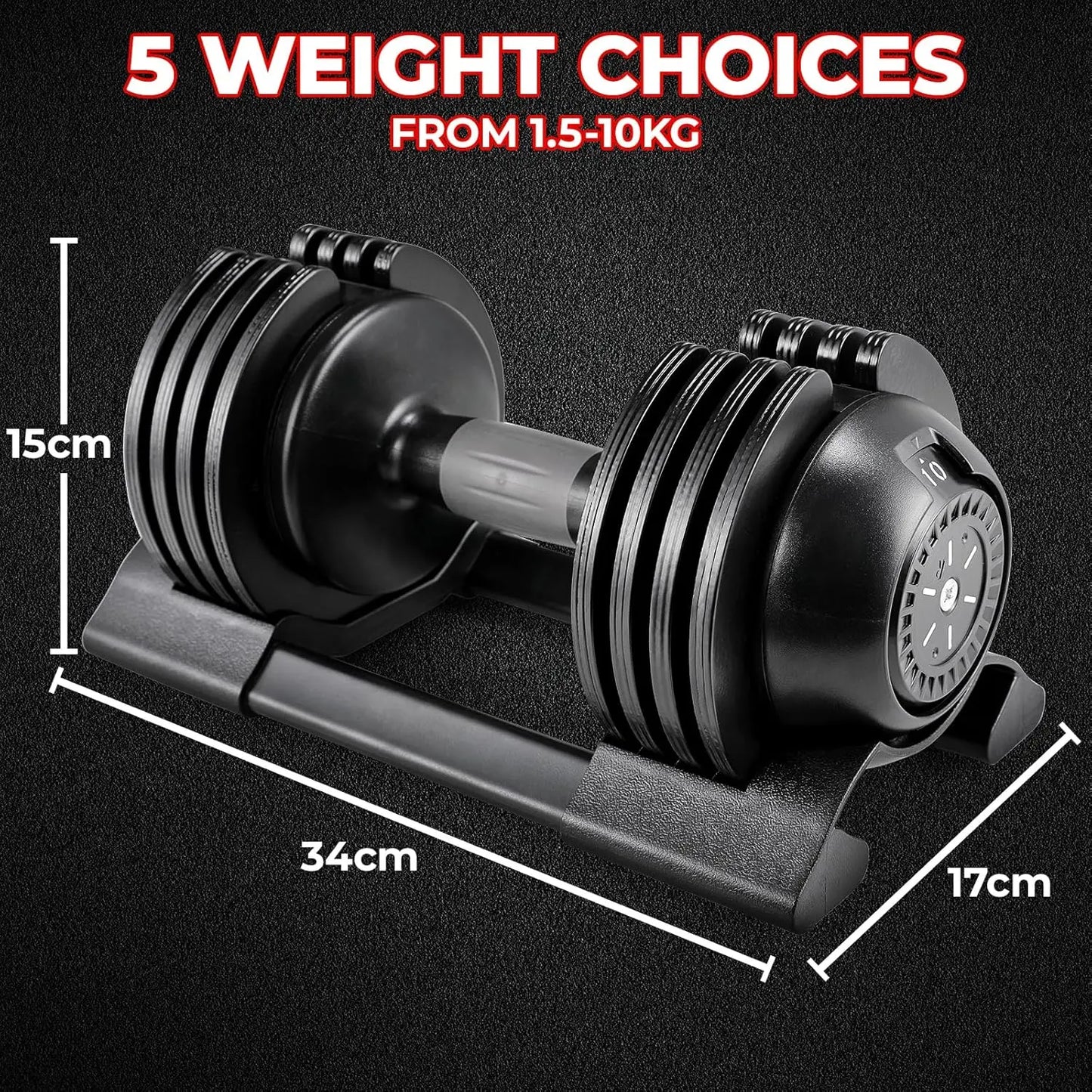 Adjustable Dumbbells 10/20/24 kg with 5 Weight Levels, Dumbbells Set with Weight Plates, Adjustable Dumbbells, Variable Weights