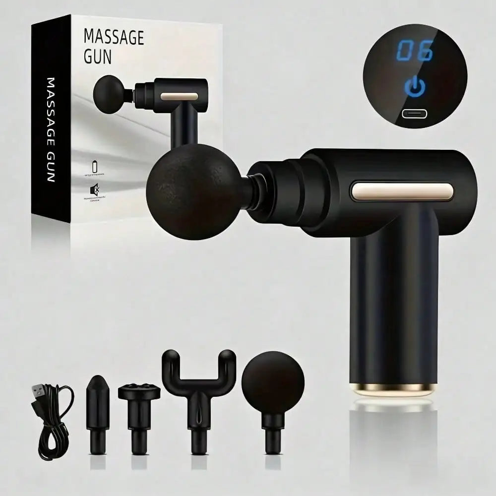 Electric Fascia Massage Gun, Portable Muscle Massager With LED Touch Screen And 4 Massage Heads, Mini Handheld Ultra-Silent Brushless Motor For Sports And Fitness