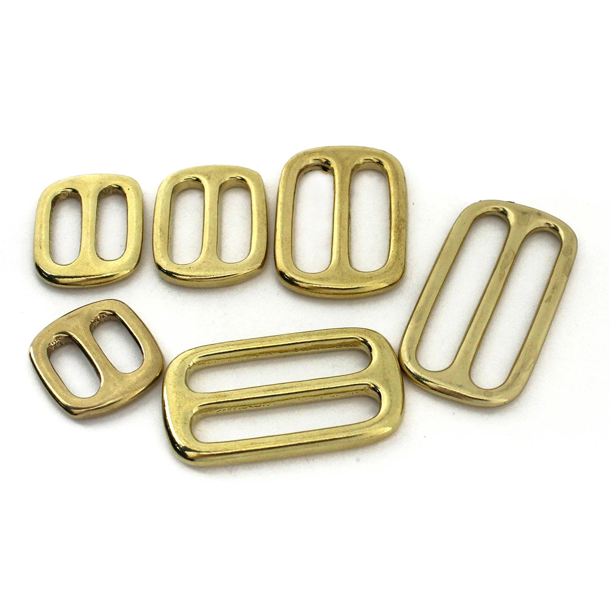 6Pcs Solid Brass Tri-glide Buckle Full Slider 3 Bar Adjuster Buckle Square Ring for Leathercraft Bag Shoulder Strap Belt Webbing