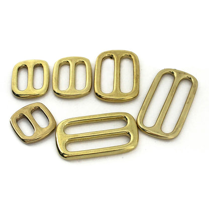 6Pcs Solid Brass Tri-glide Buckle Full Slider 3 Bar Adjuster Buckle Square Ring for Leathercraft Bag Shoulder Strap Belt Webbing