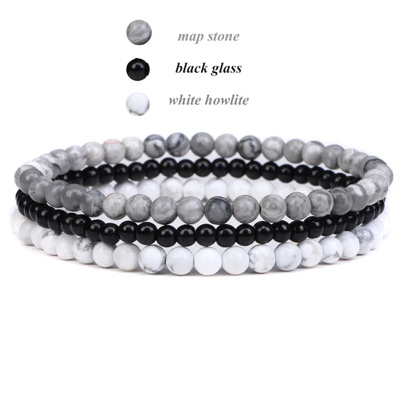 3pcs/Set Natural Stone Beaded Bracelet 4mm Lapis Lazuli Agat Bead Bracelets Couple Yoga Mini Bracelet for Men Women Jewelry Gift