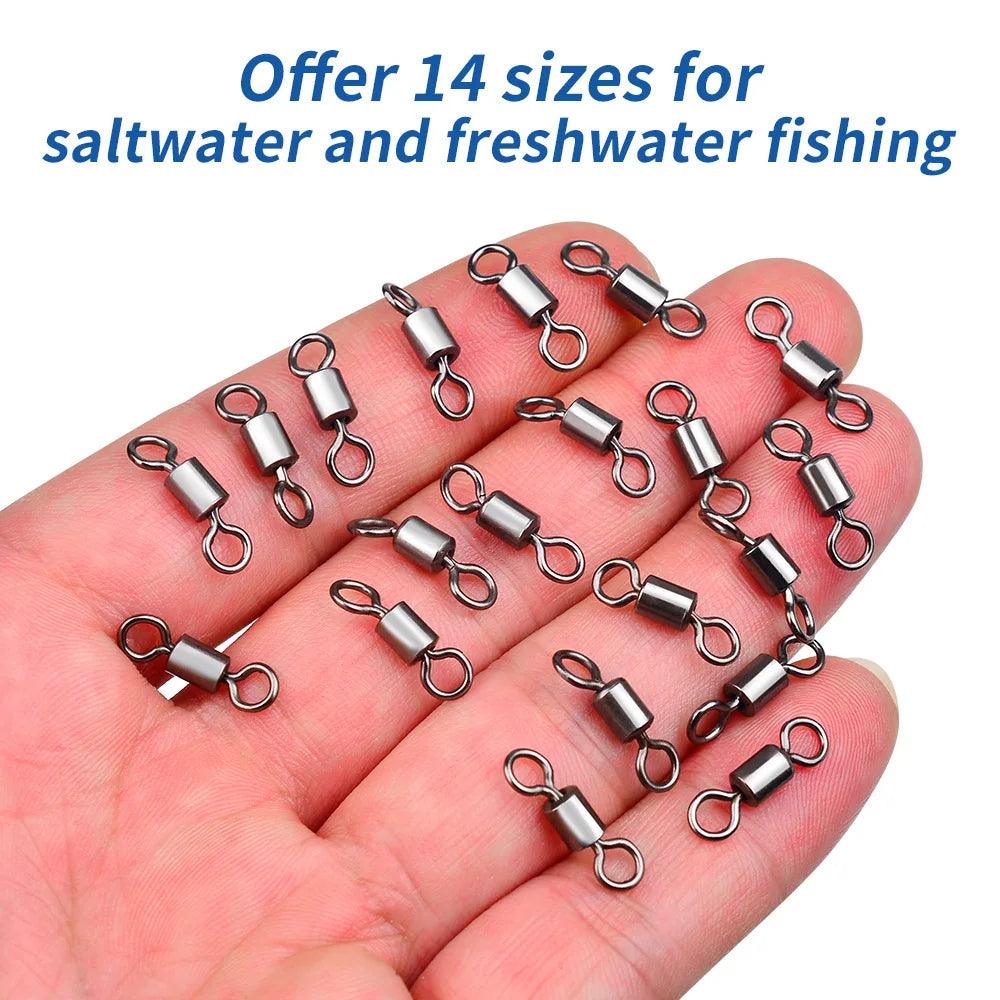 50pcs Fishing Swivels Rolling Swivels Solid Stainless Steel Rings Fishhooks Lure Connector for Fishing Accessories