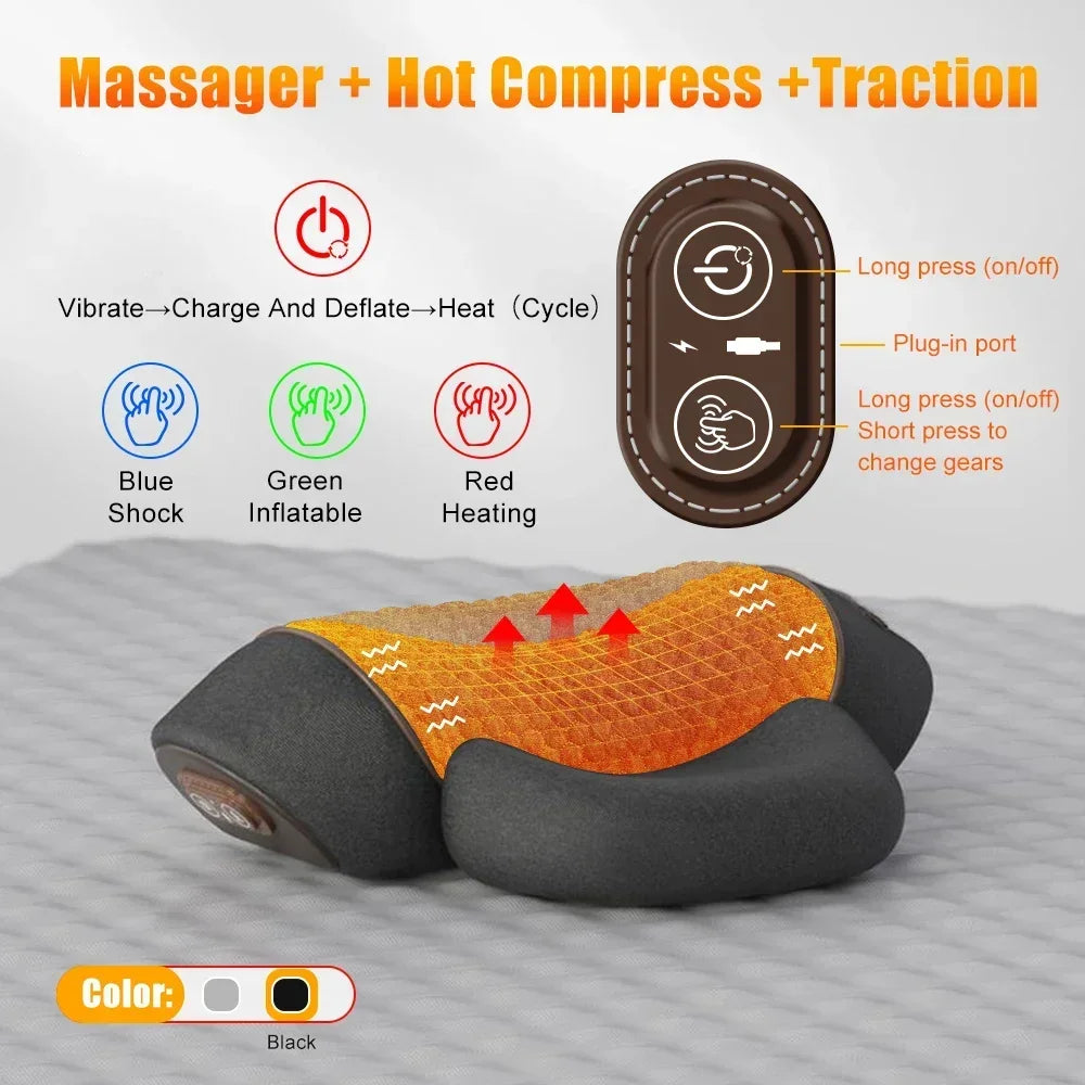 Heated Vibration U-Shape Neck Massage Pillow Cervical Relief Portable Travel Office Cushion