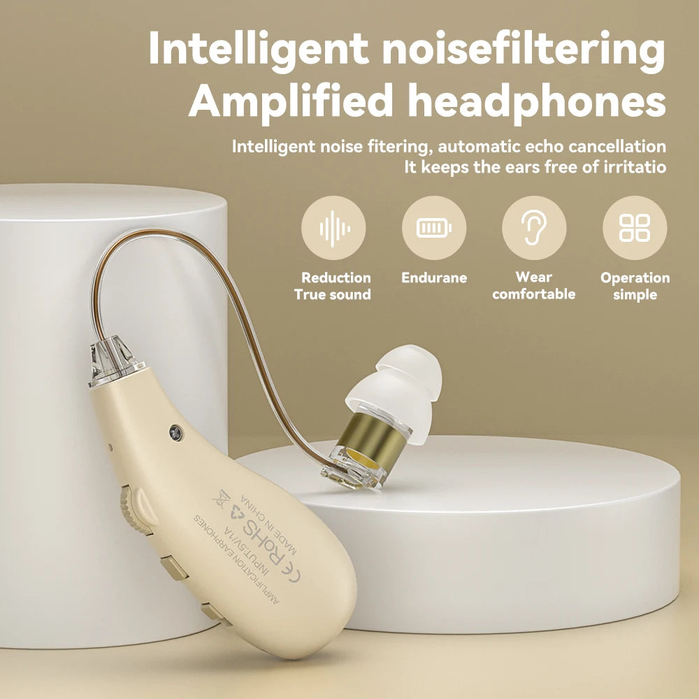 Rechargeable Over-the-Ear Hearing Aid Headphones for the Elderly with Noise Reduction and Affordable Pricing