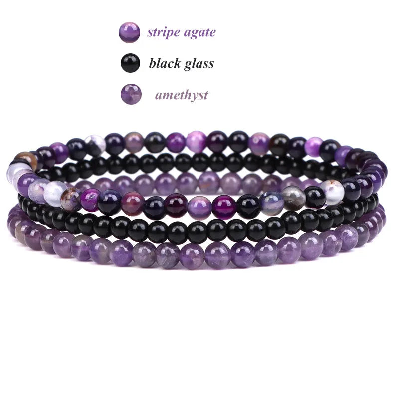 3pcs/Set Natural Stone Beaded Bracelet 4mm Lapis Lazuli Agat Bead Bracelets Couple Yoga Mini Bracelet for Men Women Jewelry Gift