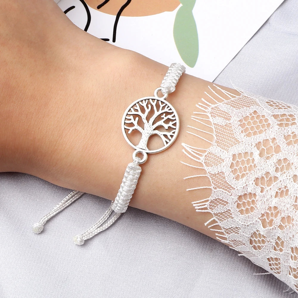 Lucky Red String Braid Bracelets Classic Retro Alloy The Tree of Life Handmade Men Women Kid Wristband Yoga Jewelry Gift Bangles