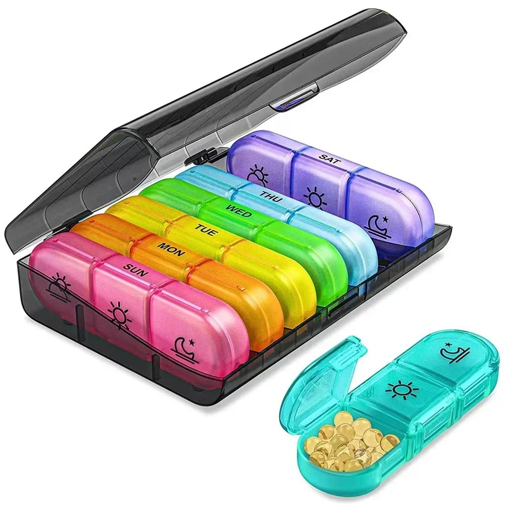 Fashion 7 Day Pill Box Organizer Case Portable 2 Times A Day Vitamin Tablet 14 Grids Large Storage Travel for Medicine Fish Oils
