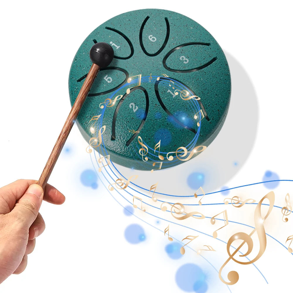 Steel Tongue Drum 3 Inch 6 Notes Percussion Instrument Balmy Drum with Drum Mallets for Meditation Yoga Majors Mini Handpan Drum