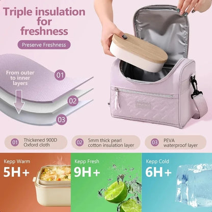 Large Insulated Lunch Bag Cooler Hand Washable Durable Polyester Lunch Box with Padded Shoulder Strap for Work, School, Picnics