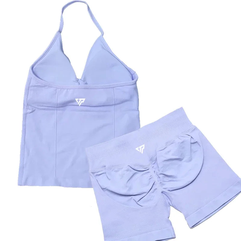 Keep That Pump 2 Piece Sets Shorts Top Womens Outfits Yoga Sets Gym Sets High Quality Seamless Lace-Up Bra Scratch Sports Sets