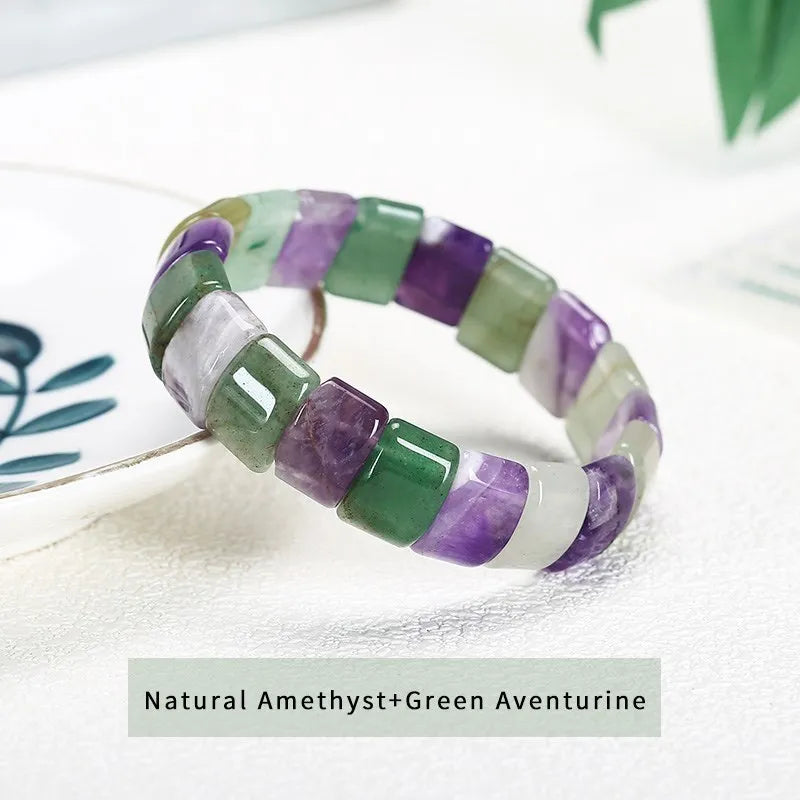 JD 10x14mm Natural Multilcolor Amethyst Crystal Stone Square Beads Bangle Charms Yoga Men Women Meditation Amulet Wrist Bracelet