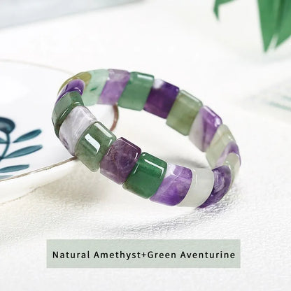 JD 10x14mm Natural Multilcolor Amethyst Crystal Stone Square Beads Bangle Charms Yoga Men Women Meditation Amulet Wrist Bracelet