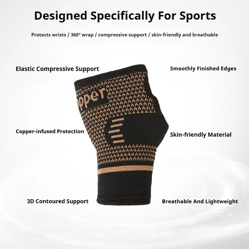 1pc Copper Fiber Bracer Wrist Elastic Sport Bandage Wristband Wrist Compression Sleeve Support Elastic Palm Hand Protective Gear