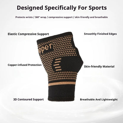 1pc Copper Fiber Bracer Wrist Elastic Sport Bandage Wristband Wrist Compression Sleeve Support Elastic Palm Hand Protective Gear
