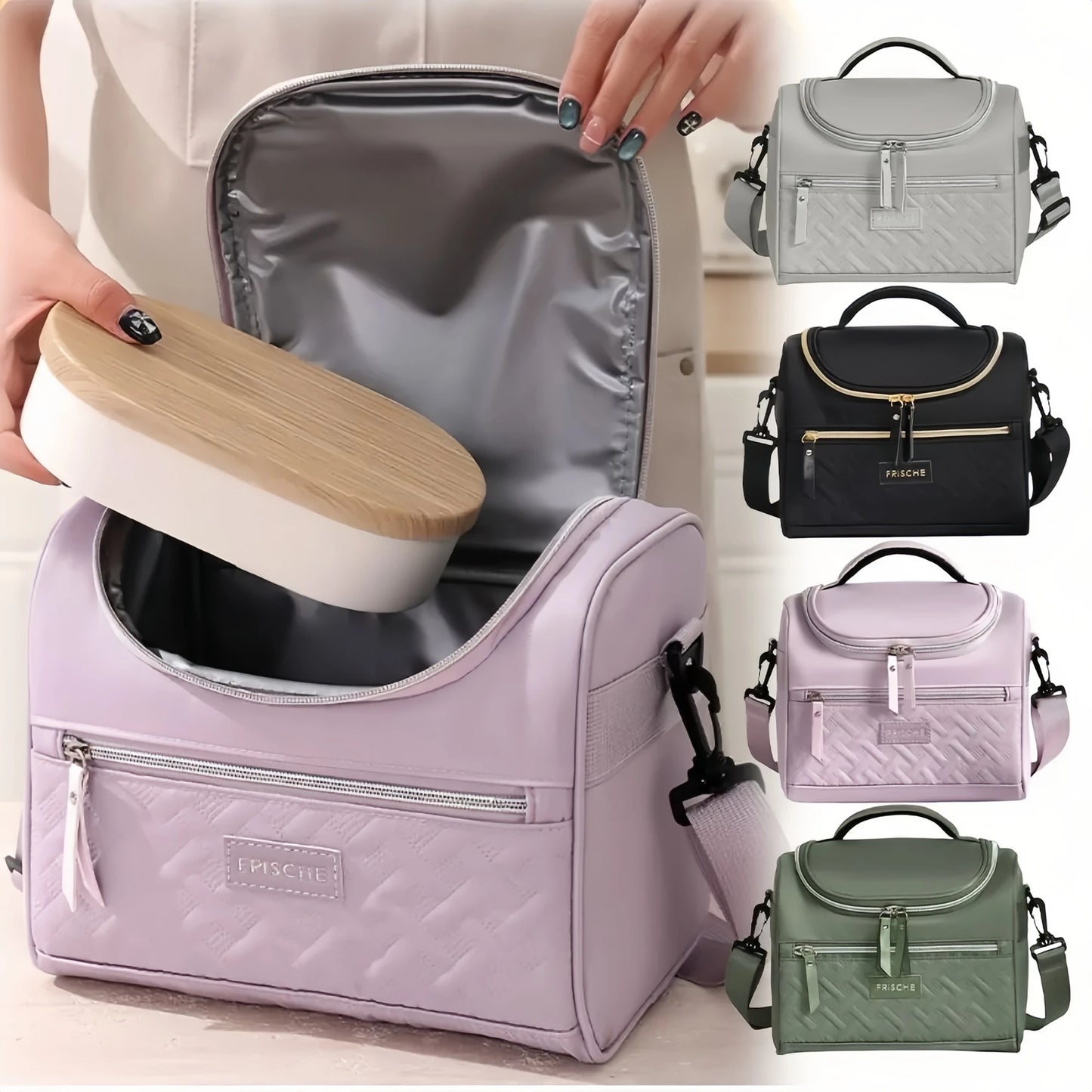 Large Insulated Lunch Bag Cooler Hand Washable Durable Polyester Lunch Box with Padded Shoulder Strap for Work, School, Picnics