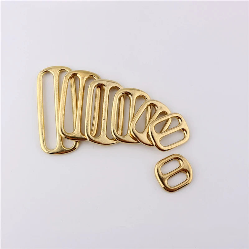 6Pcs Solid Brass Tri-glide Buckle Full Slider 3 Bar Adjuster Buckle Square Ring for Leathercraft Bag Shoulder Strap Belt Webbing