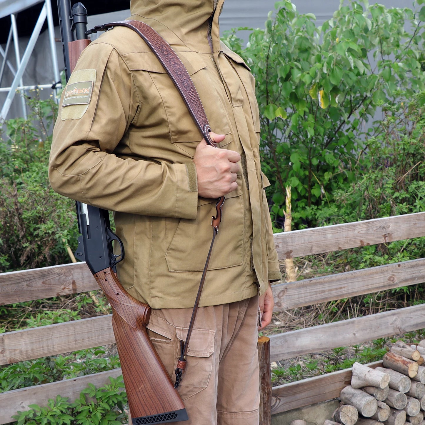 Tourbon Leather Rifle Sling Non-Slip Brown Gun Shoulder Strap Length Adjustable 92cm Shooting Hunting Accessories