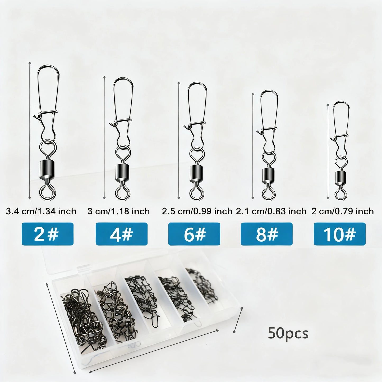 50pcs/box Stainless Steel Fishing Connector Pin Bearing Swivel Fishing Connector Rolling Swivel Lure Hook Accessories Tackle