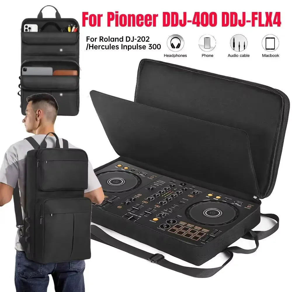 DJ Backpack for Pioneer DDJ-400 DDJ-FLX4 for Roland DJ-202 DJ Mixer Case DJ Controller Case Shockproof Adjustable Shoulder Strap