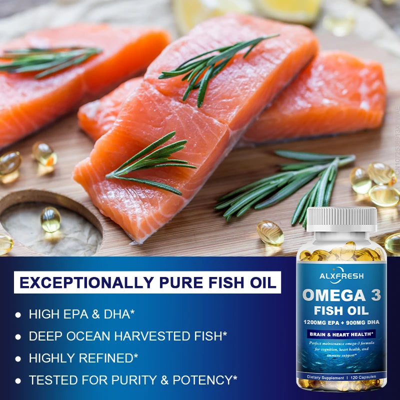 Alxfresh Omega 3 Fish Oil –3600mg High EPA 1300mg DHA 900mg–for Brain , Joint, Bone, Immune System Health Support Supplement