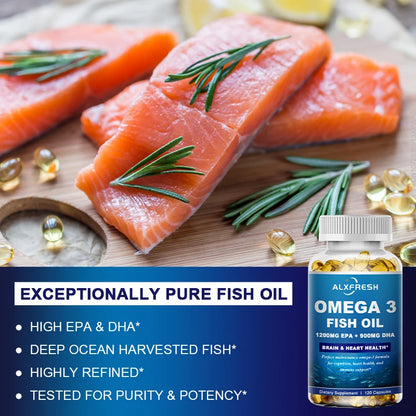 Alxfresh Omega 3 Fish Oil –3600mg High EPA 1300mg DHA 900mg–for Brain , Joint, Bone, Immune System Health Support Supplement