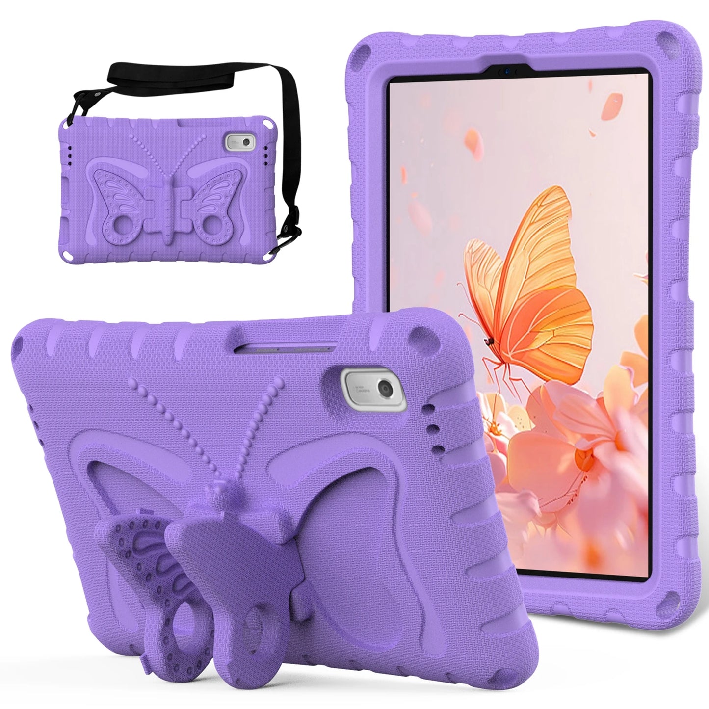 For Lenovo Tab M9 Case Butterfly Kickstand EVA Tablet Cover with Shoulder Strap - Mint Green