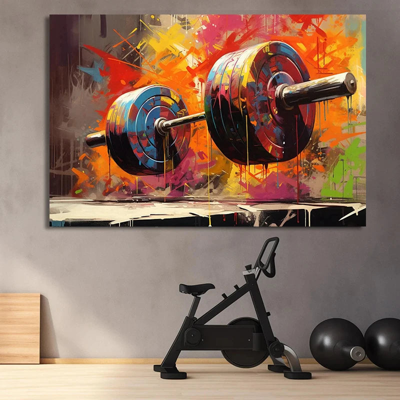 Graffiti Barbell Girl with Dumbbells Canvas Painting Print Sport  Bodybuilding Motivational Poster Wall Art Fitness Gym Decor