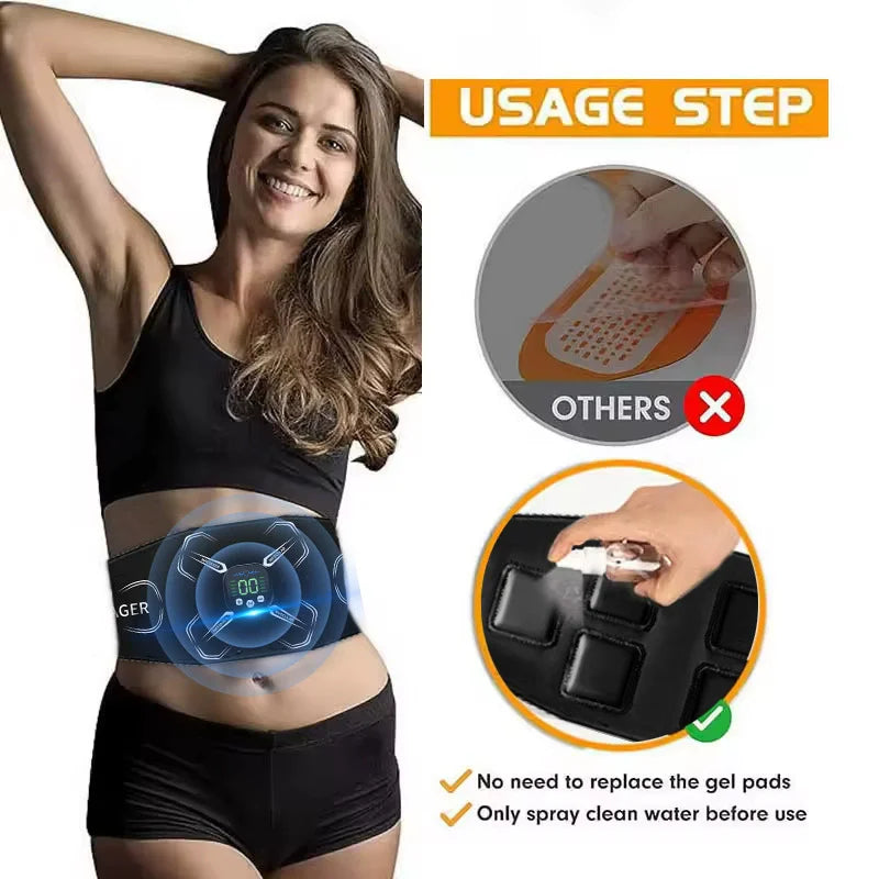 Abdominal Muscle Toner EMS Muscle Stimulator Electric Toning Belt Waist Trainer USB Recharge Body Weight Loss Fitness Massager