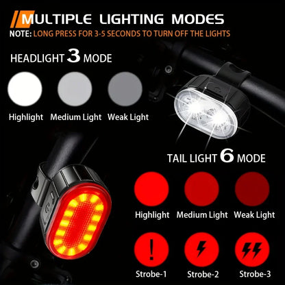 USB Rechargeable Bicycle Lights Bike Safety Warning Lamp Outdoor Waterproof Cycling Flashlight For Mountain And Road Bikes