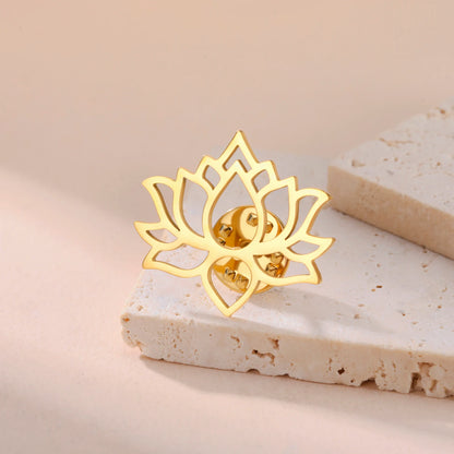 Skyrim Lotus Flower Women's Brooch Stainless Steel Gold Color Suit Badge Lapel Pin Yoga Buddhism Amulet Accessories Wholesale