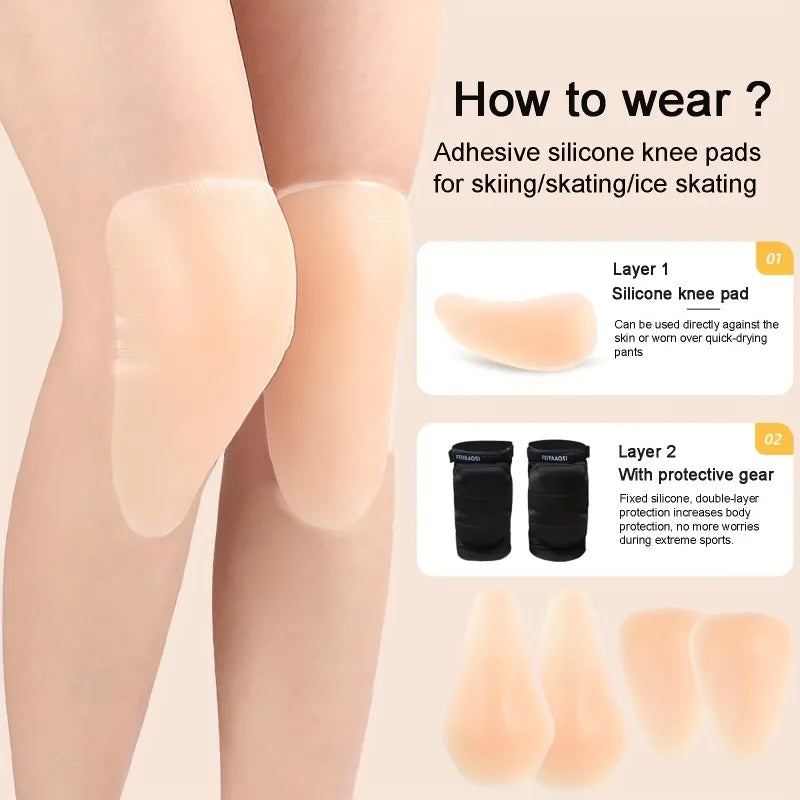 1 Pair of Adult Silicone Knee Pads for Basketball Skating and Skiing Sports Hip protection Snowboard Knee Pad Strong Adhesive