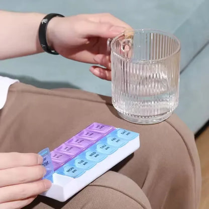 Pill Box Case 7 Day Weekly Medicine Storage Box Double Row 14grid Tablte Dispenser Organizer Open Lid First-Aid Kit Container
