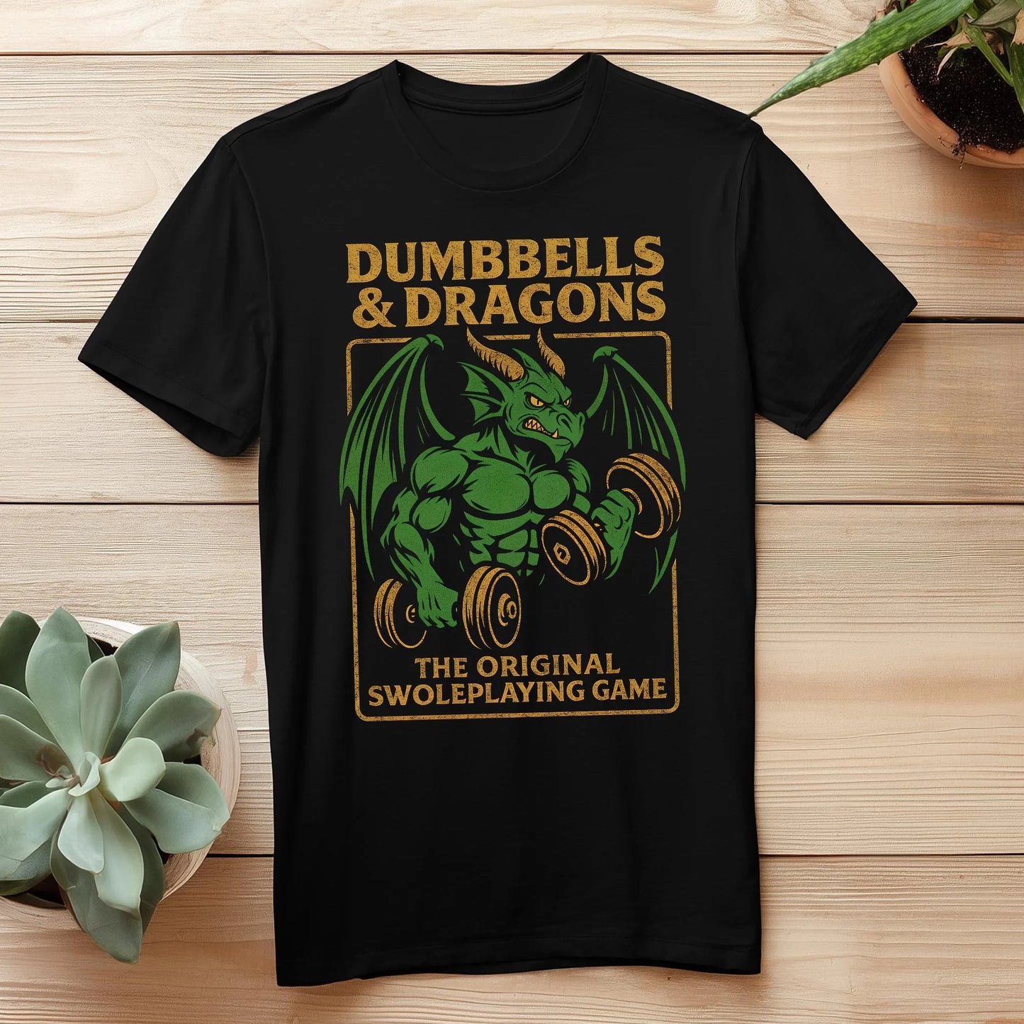 Dumbbells & Dragons T-Shirt: Funny Gym Workout Gamer Tee Breathable and Soft Fashionable Comfortable Men's Clothing Men Tee