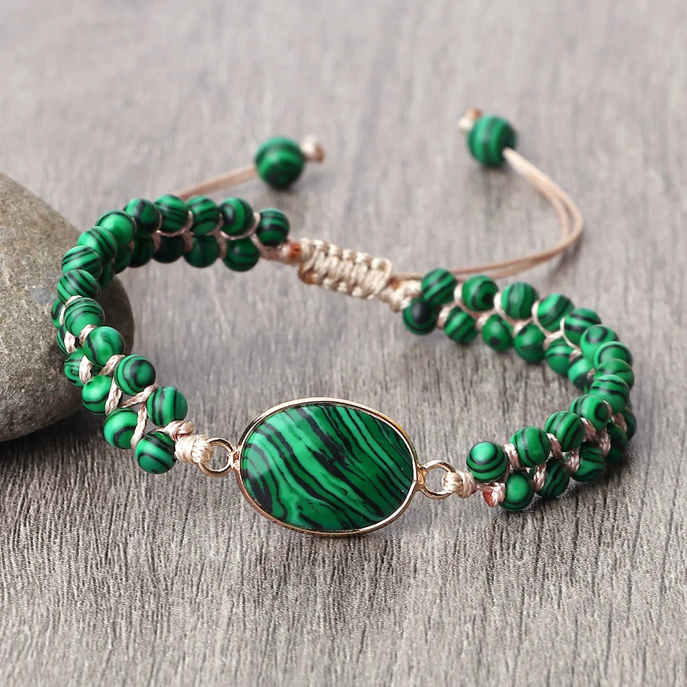 Fashion Green Malachite Bracelets Bangles For Women Men Natural Stone Charm Bracelet Buddhist beads Bracelet Energy Yoga Jewelry